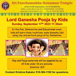 Sri Ganesha Pooja by Kids @ Sri Panchamukha Hanuman Temple